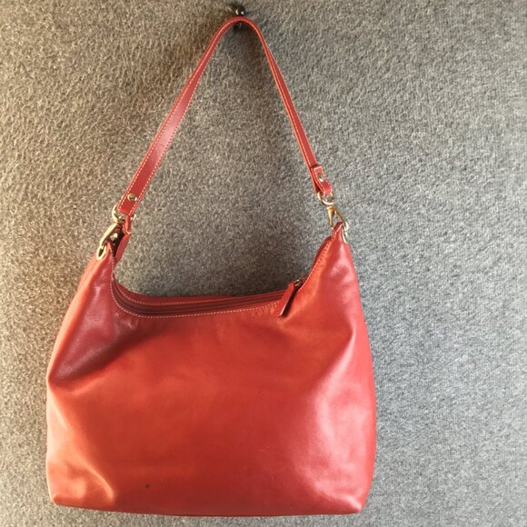 Vintage Red Leather Ralph Lauren Hobo Handbag Purse Shoulder Clutch - Picture 2 of 11